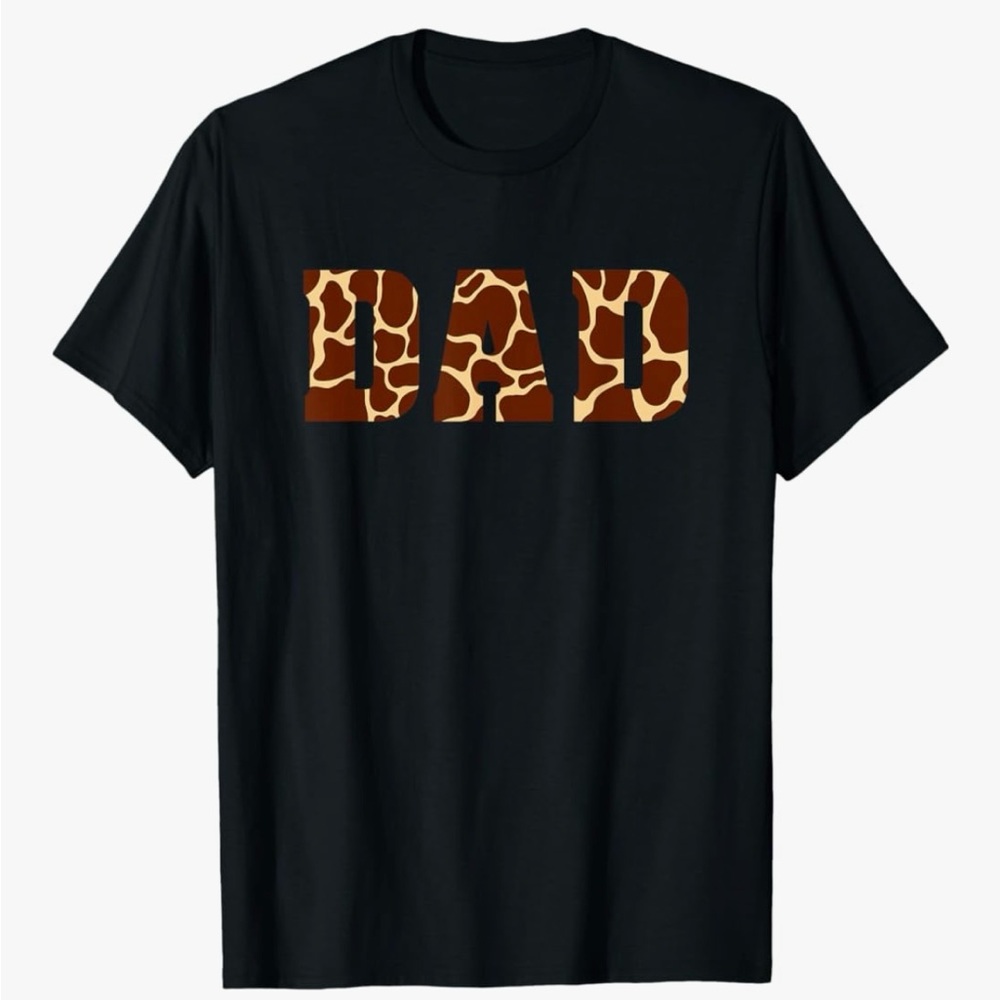 Black Graphic T-Shirt with Giraffe Print 'DAD'